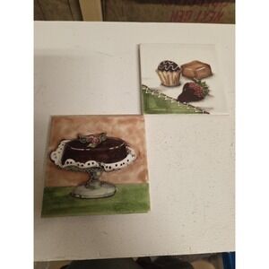 Textured Handpainted Dessert Themed Decorative Coasters With Cork Baking 2 Total